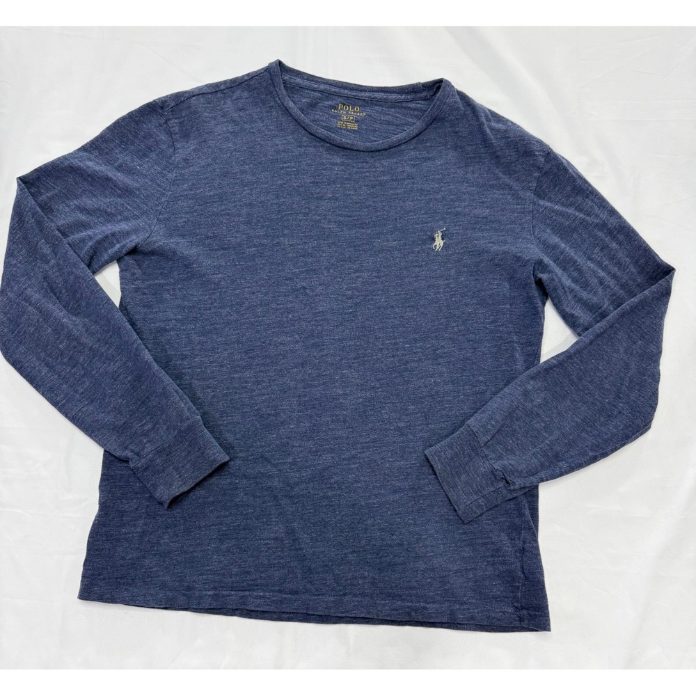 Polo Ralph Lauren Mens Small Blue Heathered Long Sleeve Cotton T-Shirt Pony Logo